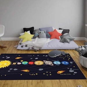 Decomia Home Dijital Baskılı Kaymaz Yıkanabilir Eğitici Gezegen Desenli Çocuk Odası Halısı