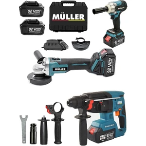 Alman Profesyonel 3'lü Set Kırıcı Delici Somun Sıkma Taşlama Çantalı 2 Bataryalı Kömürsüz Motor