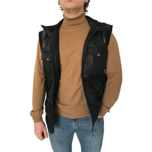 LN Leather Triko Detaylı Spor Gerçek Deri Yelek