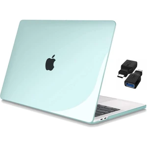 Apple 13" Macbook Air M2 A2681 Kristal Yeşil Kılıf Koruyucu Kapak + USB Çevirici