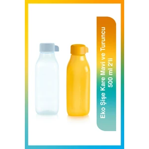 Eko Şişe Kare Mavi ve Turuncu 500 ml 2'li