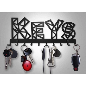 Metal Anahtar Askılığı - Keys Dekoratif Anahtarlık Desenli Dekoratif Metal Askılık Anahtarlık Çantalık Duvar Tipi Siyah