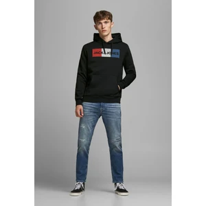 Jack & Jones 12152840 Jjecorp Logo Sweat Hood No Kapüşonlu Regular Fit Baskılı Siyah Erkek Sweatshir
