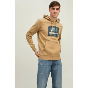 Jack & Jones Nate Erkek Kahverengi Baskılı Kapüşonlu Sweatshirt