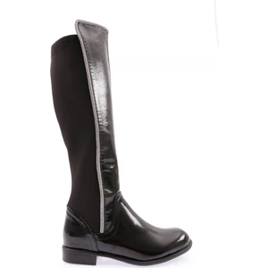 508-22K Kadin Arkasi Stretch Yan Taşli Şerit  Knee High Flats Çizme