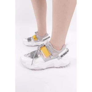 65140 Kadın Mega Kalın Taban Simli Cırtlı Sneakers Ayakkabı