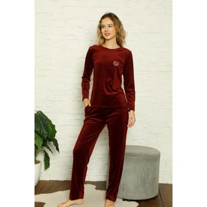 Bordo Ipeksi Kadife Pijama Takımı