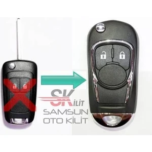 Skilit Samsun Oto Kilit Chevrolet Cruze Aveo 2 Tuşlu Yeni Nesil Dönüşüm Anahtar Kumanda Kabı Krom Metal Logolu