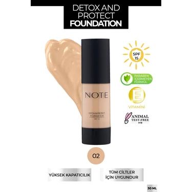 Detox & Protect Foundation Spf 15 Yoğun Kapatıcı Saten Bitişli Fondöten - 02 Natural