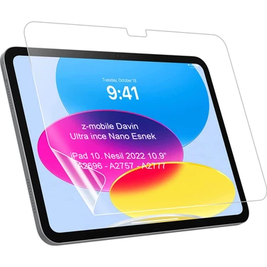 Z-Mobile Apple Ipad 10. Nesil 2022 10.9" Uyumlu Ekran Koruyucu Kırılmaz Nano Flexible