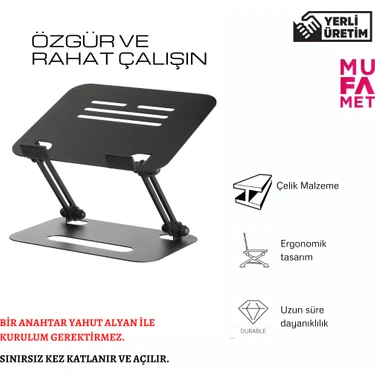 Mufamet  Basic Tüm Modellerle Uyumlu Çelik Sınırsız Açıda Kolay Ayarlanır Laptop Standı