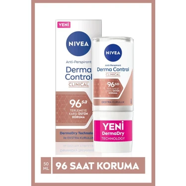 NIVEA Kadın Roll-on Deodorant Derma Control Clinical 50 ml, 96 Saat Koruma, C Vitamini, Kararma