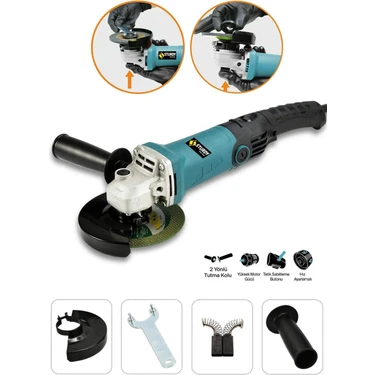 Sturdy 1250WATT  Avuç İçi Taşlama Makinası 6 Kademeli Uzun Kuyruk Devir Ayarlı 125 mm