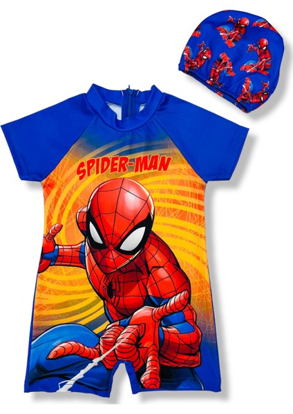 Efsane Spiderman Örümcek Adam Baskı Detay Hassas Ten Yarım Kollu Fermuarlı Yüzücü Tarz Bone Hediyeli