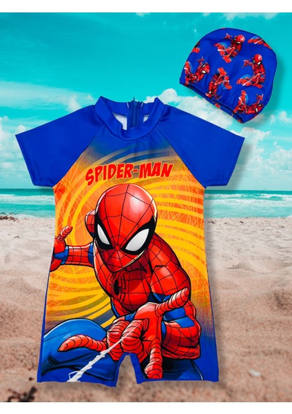 Efsane Spiderman Örümcek Adam Baskı Detay Hassas Ten Yarım Kollu Fermuarlı Yüzücü Tarz Bone Hediyeli