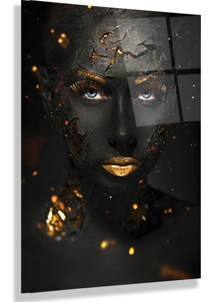 Gold Dudak Kadın Cam Tablo