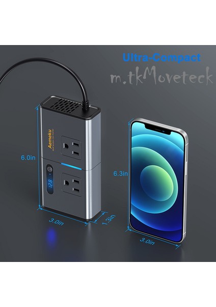 MTK Moveteck 200W Araç Invertörü Dijital Araç Içi Şarj Istasyonu Hızlı Şarj Aleti Port  LED Ekran Pd ve Q3.0 Hızlı