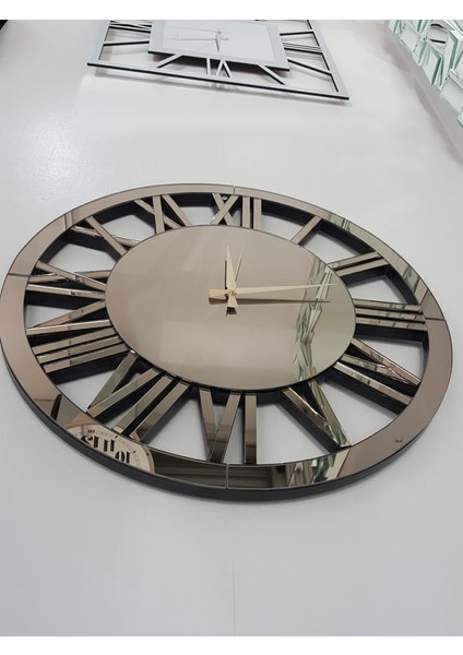 Circle Bronze Model Bronz Renk 60 Cm Dekoratif Aynalı Duvar Saati