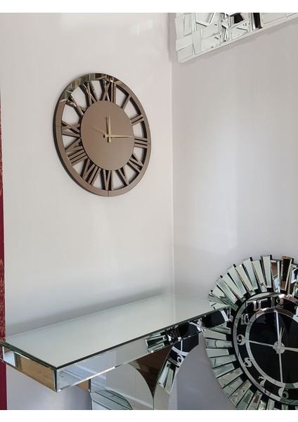 Circle Bronze Model Bronz Renk 60 Cm Dekoratif Aynalı Duvar Saati