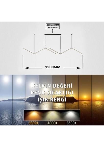 Double Z Dekoratif Sarkıt LED Aydınlatma Avize Siyah 4000K