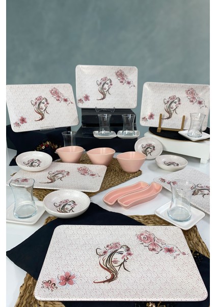 Floral Woman 22 Parça Siera 6 Kişilik Kahvaltı Takımı