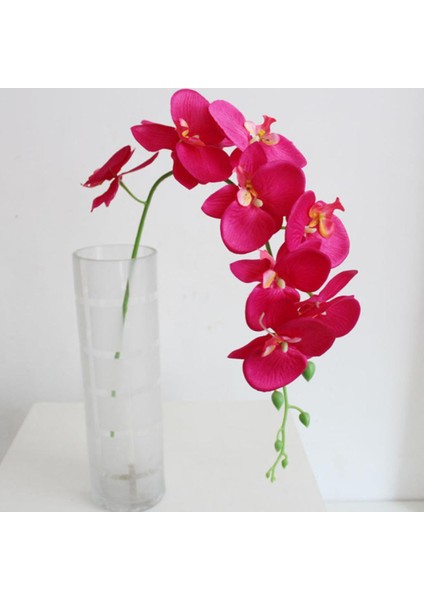 Yapay Orkide Çiçekler 9 Baş Ipek Sahte Floral Diy Kapalı Açık Düğün Kırmızı