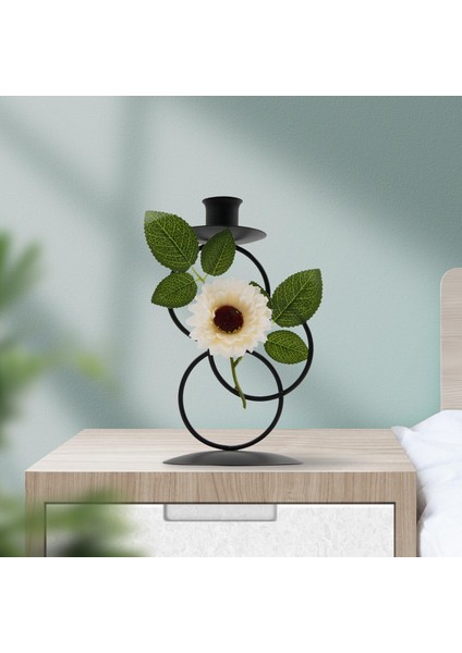 Metal Mum Tealight Tutucu Ev Masası Dekoru Için Yapay Çiçek Siyah