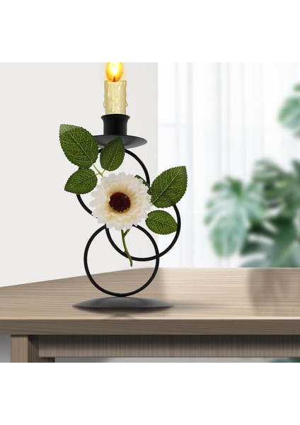 Metal Mum Tealight Tutucu Ev Masası Dekoru Için Yapay Çiçek Siyah