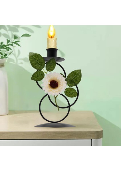 Metal Mum Tealight Tutucu Ev Masası Dekoru Için Yapay Çiçek Siyah