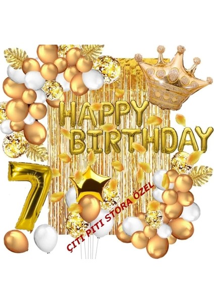 7 Yaş Lüks Happy Bırthday Kral Taçlı Doğum Günü Seti