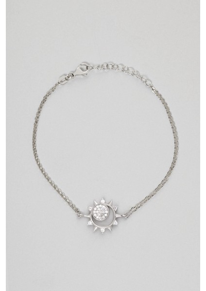 Gün Batımı 18 Ayar Beyaz Altın Kaplama Gümüş 19 cm Minimal Bileklik