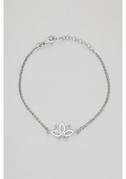 Nilüfer Çiçeği 18 Ayar Beyaz Altın Kaplama 20 cm Gümüş Minimal Bileklik