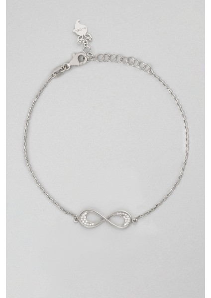 Sonsuz Şans 18 Ayar Beyaz Altın Kaplama 21 cm Gümüş Zincir Bileklik