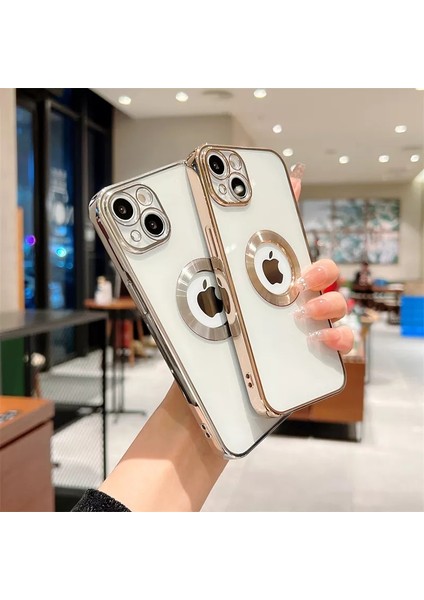 Pirok Store iPhone 14 Uyumlu Lüks Lens Korumalı Logo Gösteren Yumuşak Şeffaf Kaplama Kılıf