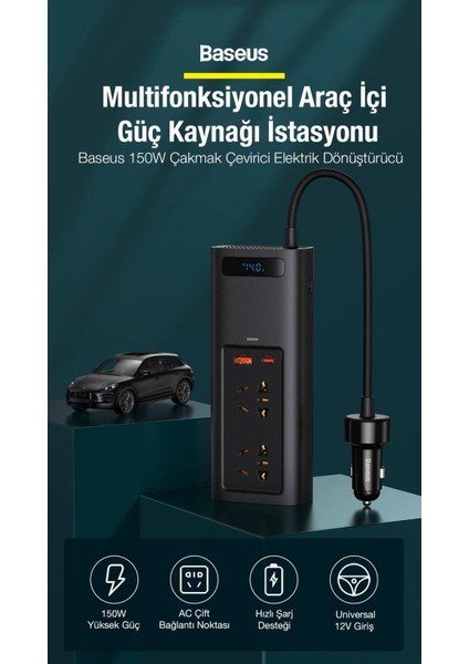 Araç Içi Çakmak Çevirici Elektrik Dönüştürücü Power Inverter 150W Ac 220V Priz Dönüştürücü modelleri