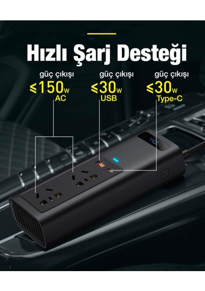 Araç Içi Çakmak Çevirici Elektrik Dönüştürücü Power Inverter 150W Ac 220V Priz Dönüştürücü indirimleri