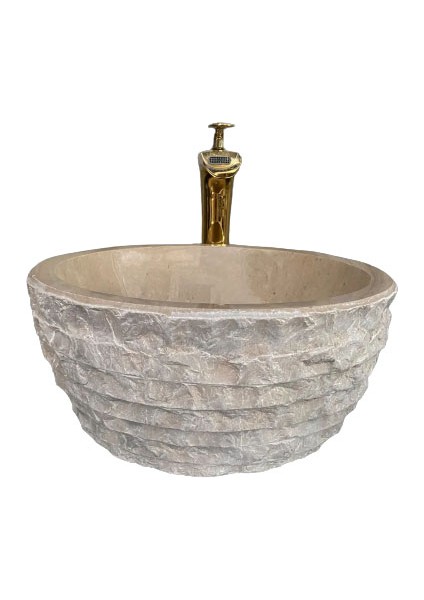 Bej Mermer Dışı Tarama Kalın Kenar Lavabo