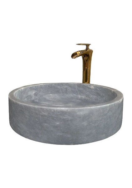 Gri Mermer Beyaz Detaylı Lavabo