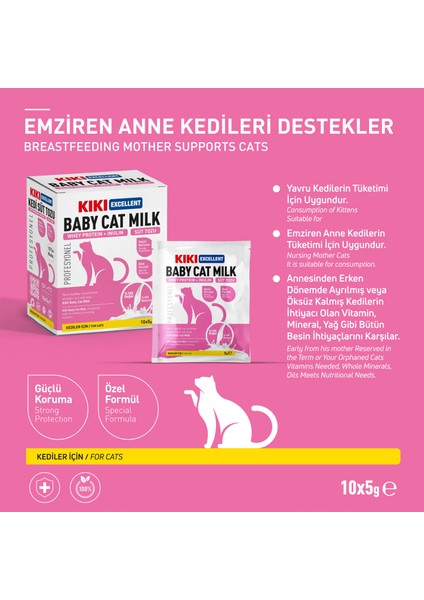 Kıkı Excellent Kedi Süt Tozu Saşe (Whey Protein + Inulin) 5 Gr. 10 Adet (Kutu) KC112B10