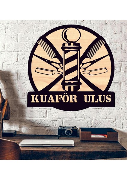 Kişiye Özel Kuaför Berber Temalı Ahşap Duvar Tablo