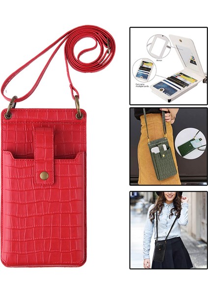 Pu Deri Cep Telefonu Çantası Çapraz Vücut Çantası Kadınlar Için Küçük Omuz Çantası Kırmızı (Yurt Dışından) fırsatları