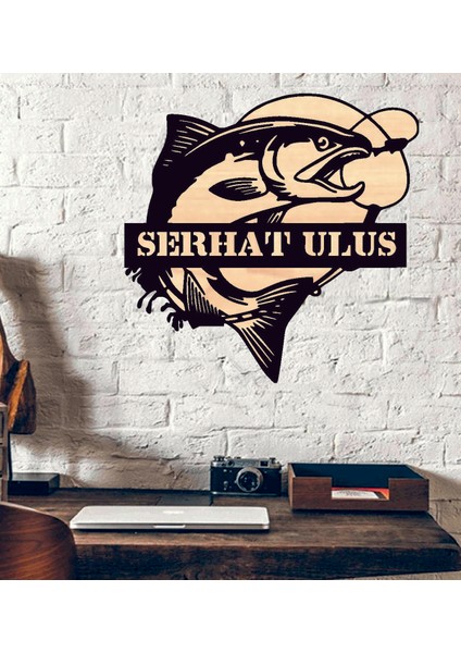 Kişiye Özel Olta Balık Temalı Ahşap Duvar Tablo