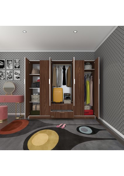 Kenzlife gardırop 6 kapılı çekmeceli begonvil210 cvz kapaklı gardolap dolap