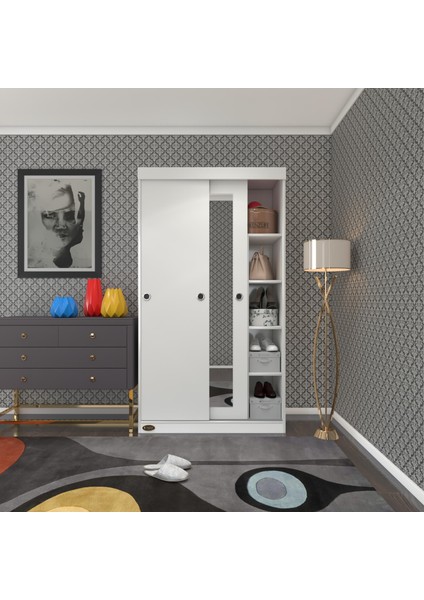 Kenzlife gardırop sürgülü kapaklı kapılı 100 papatya byz aynalı gardolap dolap