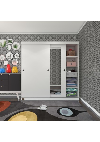 Kenzlife gardırop sürgülü kapaklı kapılı 180 papatya byz aynalı gardolap dolap