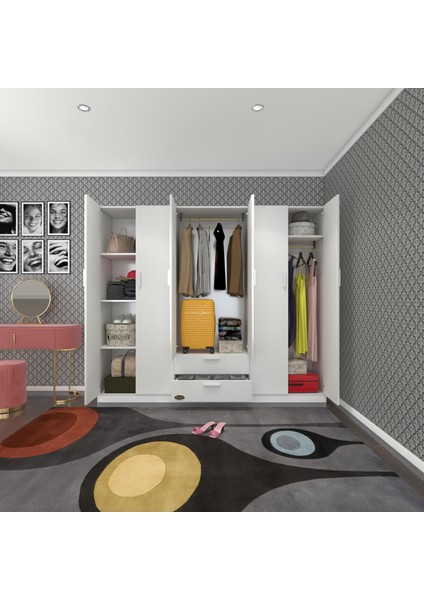 Kenzlife gardırop 6 kapılı çekmeceli begonvil210 byz kapaklı gardolap dolap