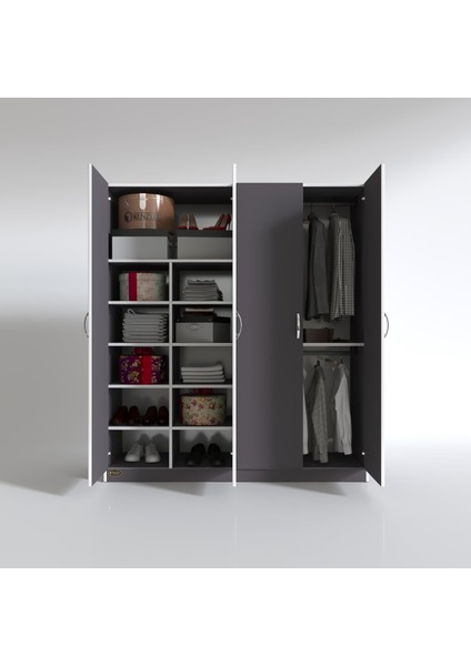 Kenzlife gardırop 4 kapılı kaktüs 180*160*52 gri XLARGE kapaklı gardolap dolap fiyatları