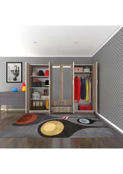 Kenzlife gardırop 6 kapılı çekmeceli begonvil240 crd aynalı kapaklı gardolap dolap