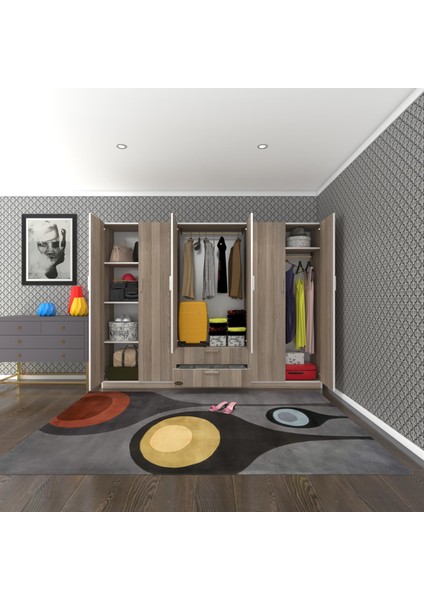 Kenzlife gardırop 6 kapılı çekmeceli begonvil240 crd kapaklı gardolap dolap