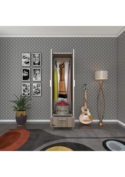 Kenzlife gardırop 2 kapaklı kapılı çekmeceli şebboy 168x50x42 crd ayaklı gardolap dolap